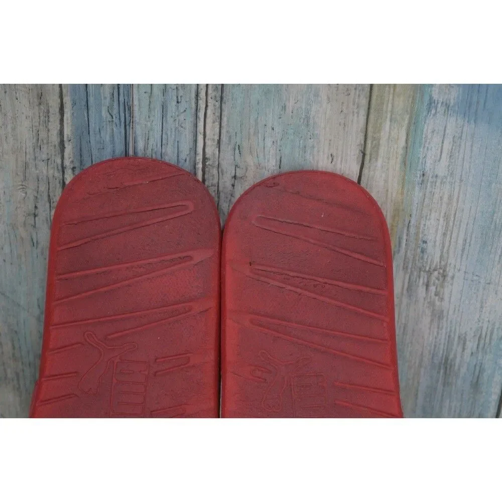 PUMA Kids Slides Sandals Youth Size 2C Red Black Logo Cool Cat High Risk Red